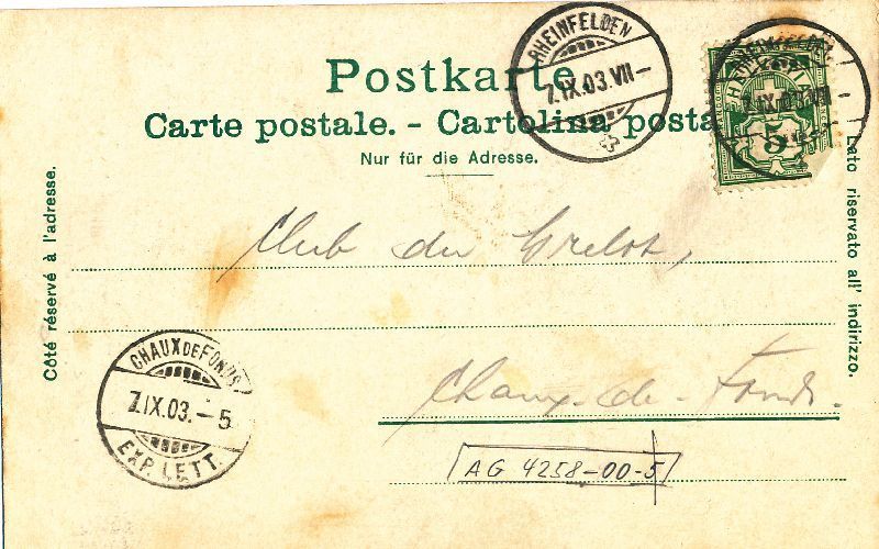 Cartoline postali: Rheinfelden - Litho + 1903 – Usato da Emmenbrücke venduto da teestube 1