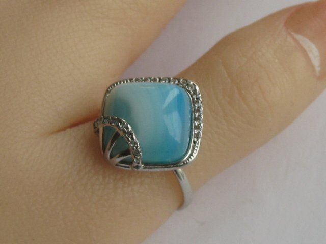 Anelli: Vintage Ring Silber 925 blauer gebänderter Achat / Gr. 61 – Usato da Ermatingen venduto da Decovin 1