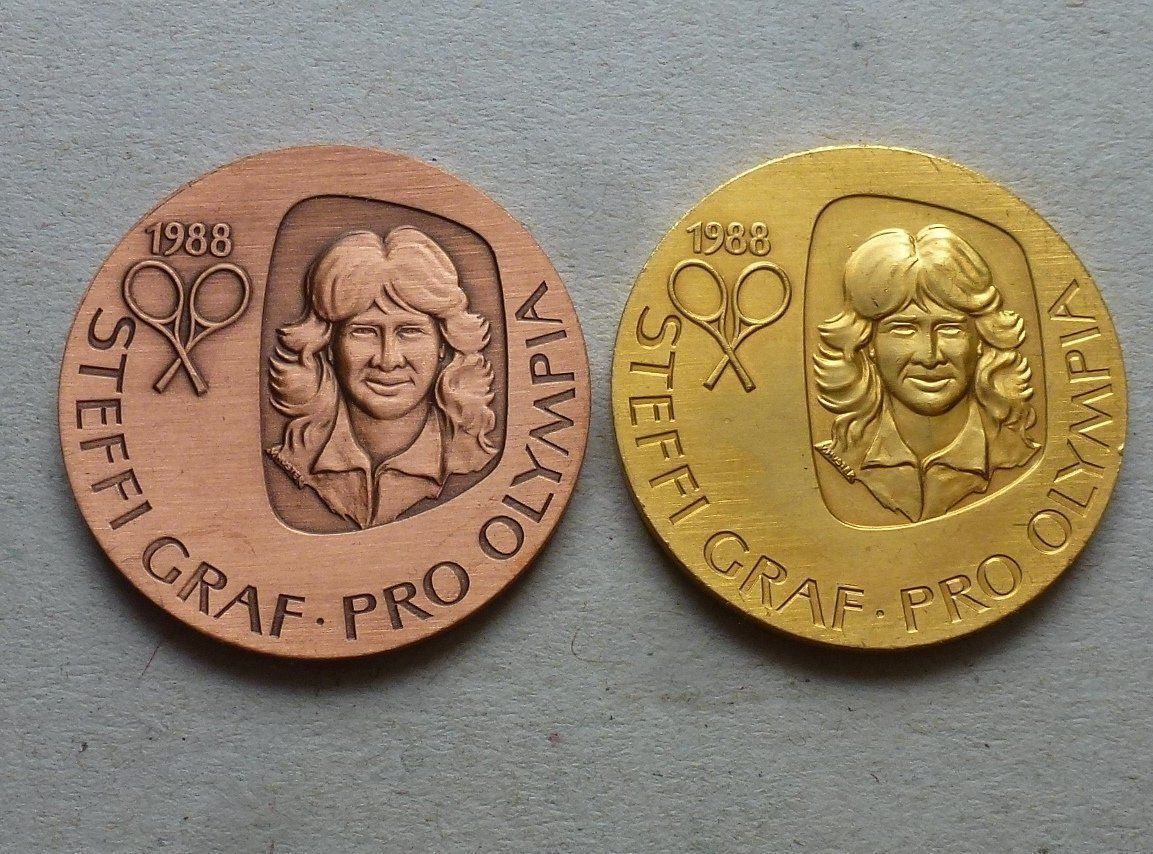 Medaillen: 2 Med. ++ Steffi Graf Pro Olympia 1988 – Gebraucht aus Walkringen von Casablanca777