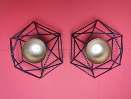 2er Set: Moderne Teelichthalter, Metall, Schwarz/Gold