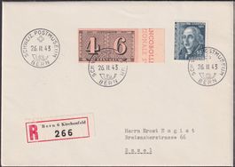 1943, W15 LUXUS-Ersttagsbrief mit J104 von BERN nach BASEL