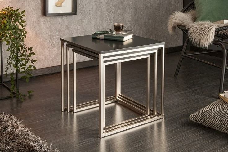 Tavoli: Design Beistelltisch 3er Set Edelstahl – Nuovo e nell'imballaggio originale da Winterthur venduto da aredo 2