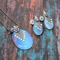 Milky Opal Gemstone Handmade Necklace+Earring Jewelry Set