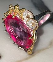 UNIKAT! Heat Pink Topaz Garnets SS925 14k Gold Vermeil Ring