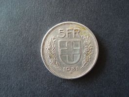 5 Fr 1931  13 Stern über dem Kopf silber RARR