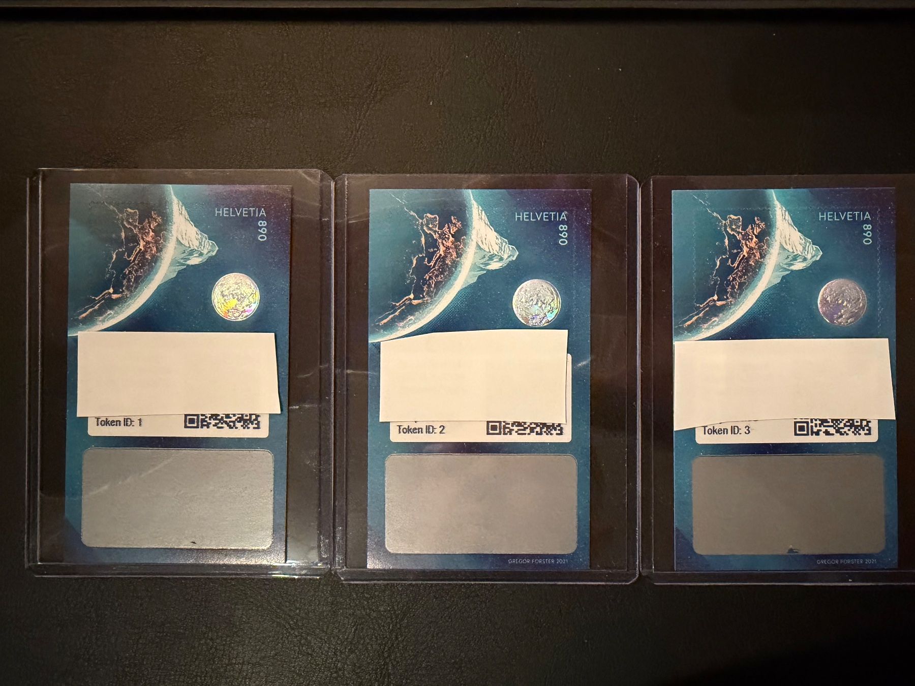 Tutti i francobolli: Swiss Crypto Stamp 1.0 Set ID1 + ID2 + ID3 – Nuovo (secondo la descrizione) da Diepoldsau venduto da Accord75