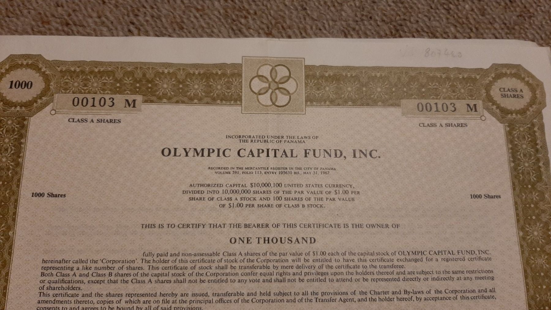 Documenti: Aktie Olympic Capital Fund, inc., Panama – Usato da Porza venduto da ulletta1 2