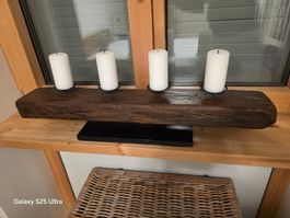 Kerzenhalter Holz Baumstamm rustikal 4 Kerzen neu