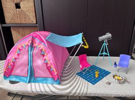 Puppen Camping-Set mit Zelt, Stühlen, Lagerfeuer & Teleskop