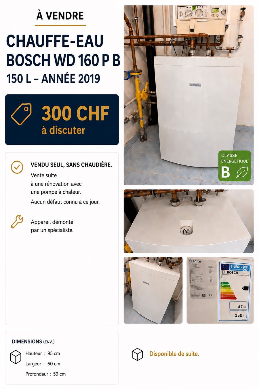 Bosch Sanitari: Chauffe-eau Bosch 150L – Usato da Aigle venduto da Latami
