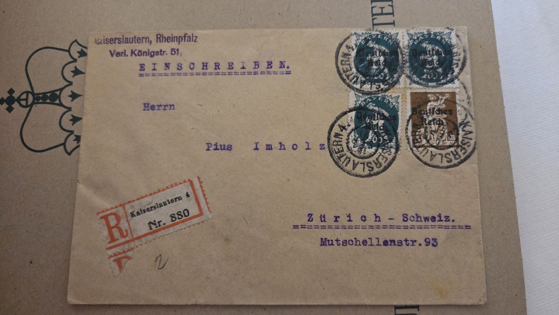Tutti i francobolli: 1921 Einschreiben  Deutsches Reich – Usato da Arni AG venduto da Moth68