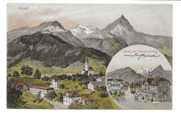 Giswil (OW) Dorfpartie - Kirche Hotel + Pension Kreuz - 1910