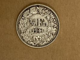 SVIZZERA 1/2  FR MONETA IN ARGENTO 1940 usata - circolata