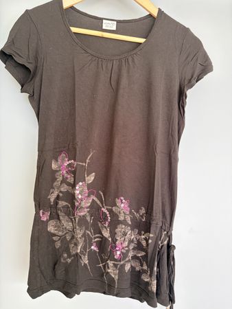 Tunique Esprit noire à fleurs et paillettes taille xs