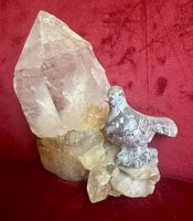 Grosser Bergkristall mit Steinfigur Vogel✨795g 🐦‍⬛