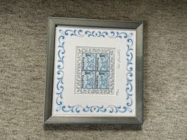 4x  5.- Stickerei Briefmarke, signiert, gerahmt, limitiert