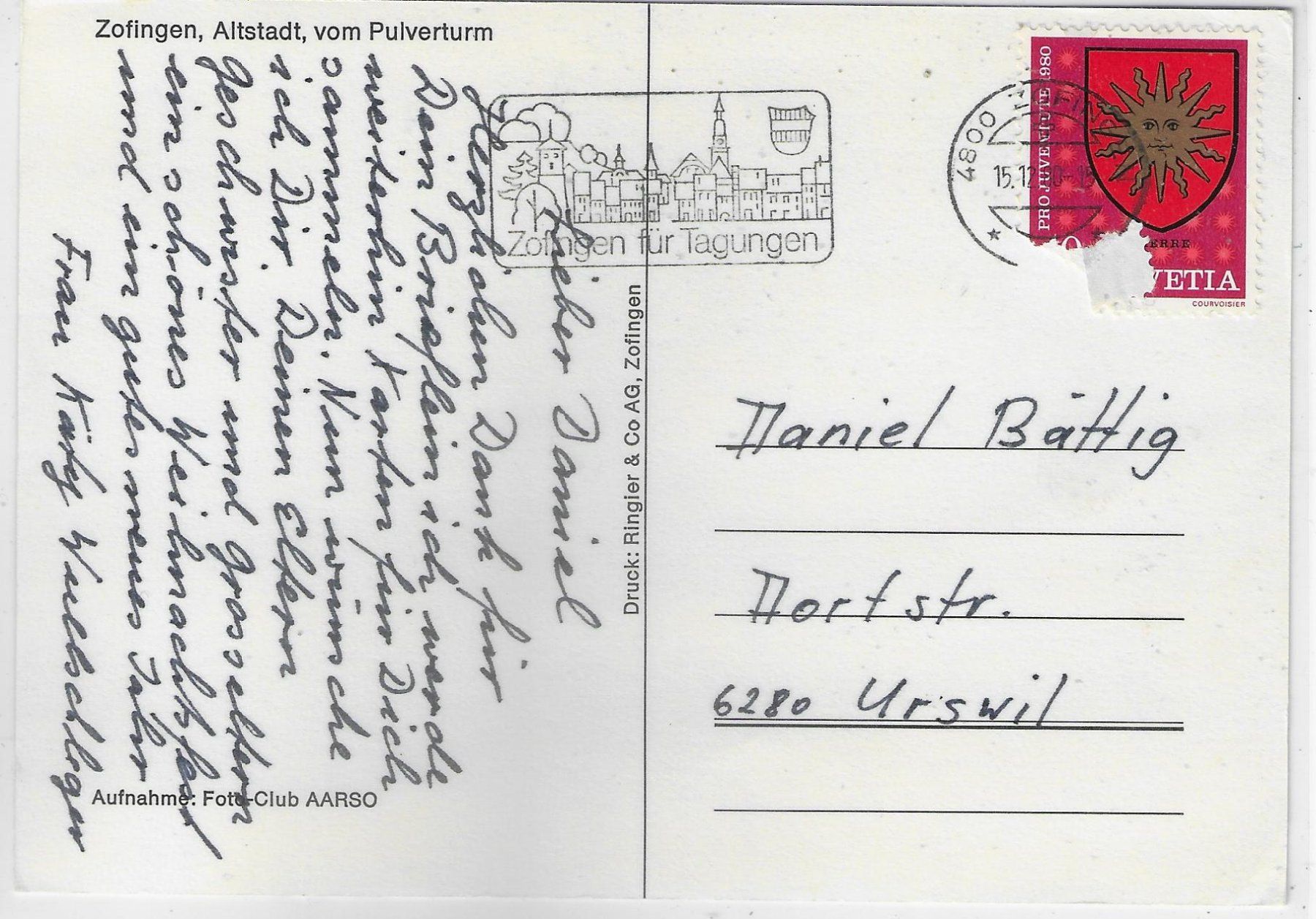 Cartoline postali: Zofingen - Altstadt vom Pulverturm – Usato da Ettingen venduto da Kartenplanet 1