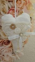 Geschenk Herz Shabby Chic Vintage Stoffherz Knopf Spitze