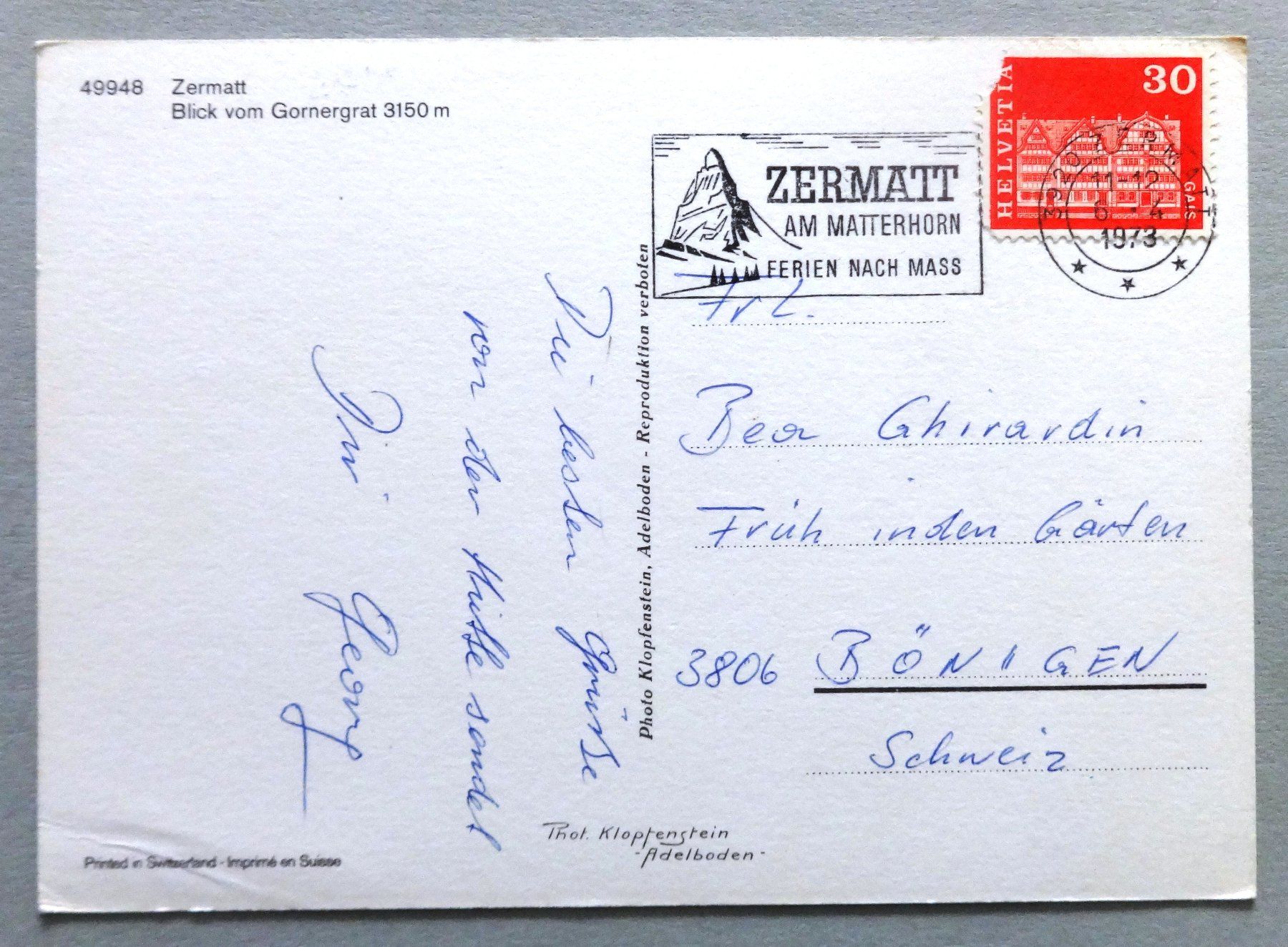 Ansichtskarten: Zermatt, Blick vom Gornergrat 3150 m – Defekt aus Fétigny von Billy2miny 1