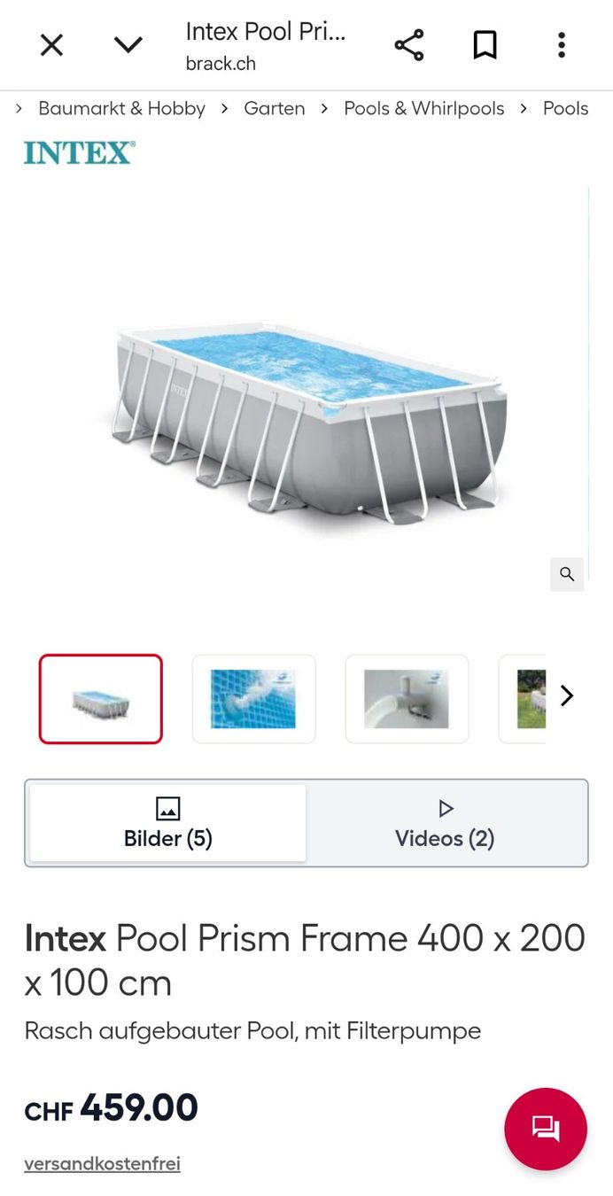 Intex Piscine: Intex Pool Prism Frame 400x200x100 – Usato da Brugg AG venduto da VerkaufReto123