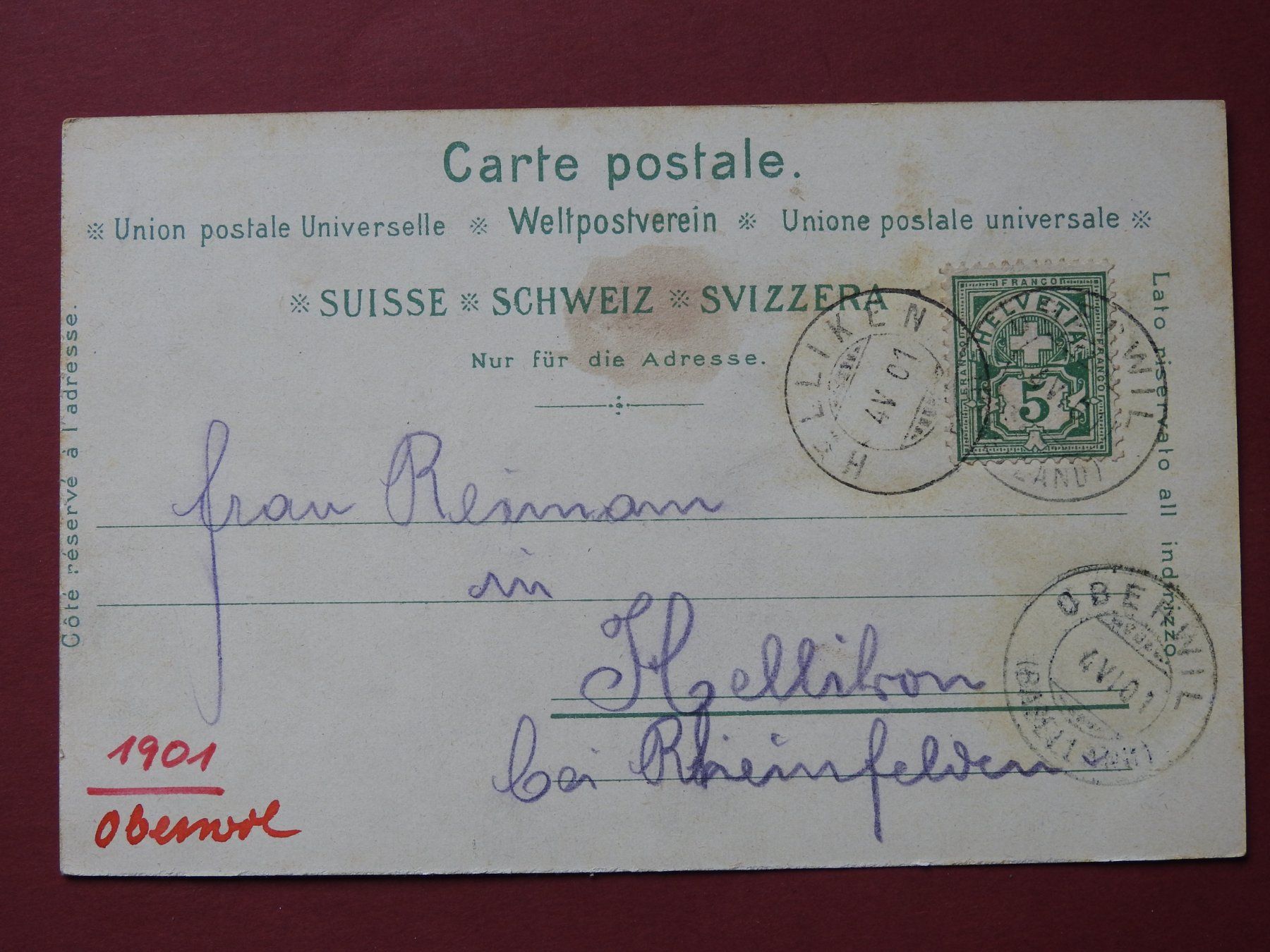 Cartoline postali: Gruss aus Oberwil 1901 – Usato da Rain venduto da 999-800-K 1