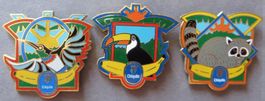 PIN SET VON 3 PINS CHIQUITA BANANEN, VOGEL TUCAN WASCHBÄR