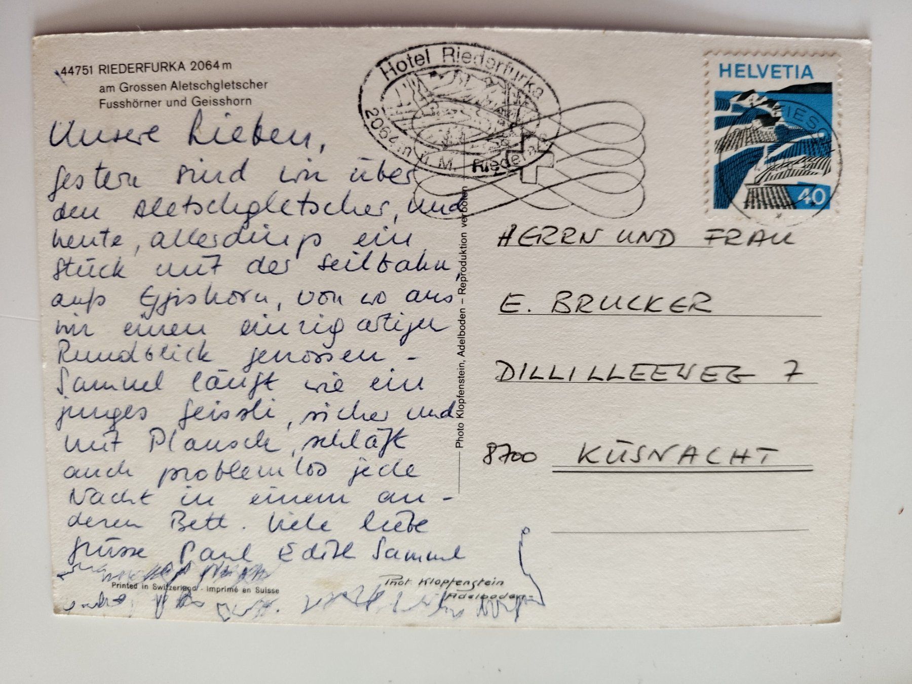 Cartoline postali: Aletschgletscher, Hotel Riederfurka dat. 1976 – Usato da Ohmstal venduto da Lebensfreude05 1