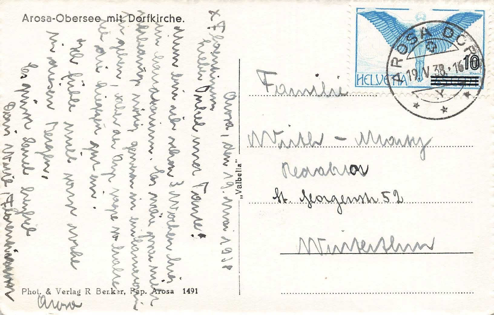 Cartoline postali: Arosa obersee mit dorfkirche – Usato da Biasca venduto da Blenio71 1
