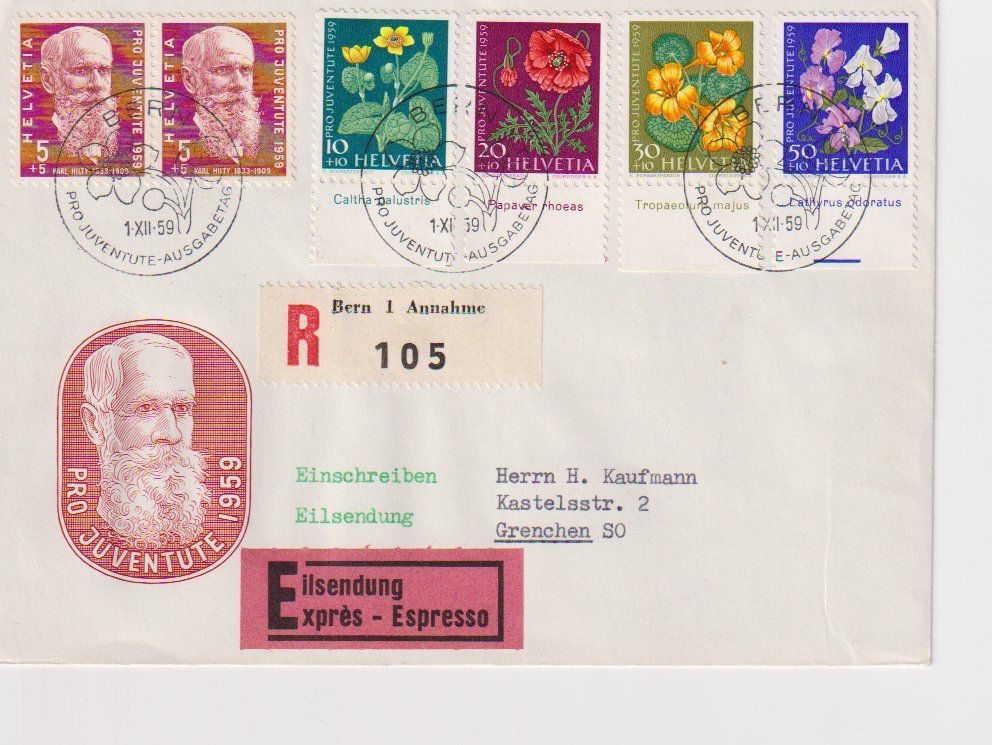 Tutti i francobolli: Super PJ Fdc nach Grenchen. R und E Brief mit Tabs. – Usato da Dornach venduto da kloster33
