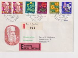 Super PJ Fdc nach Grenchen. R und E Brief mit Tabs.