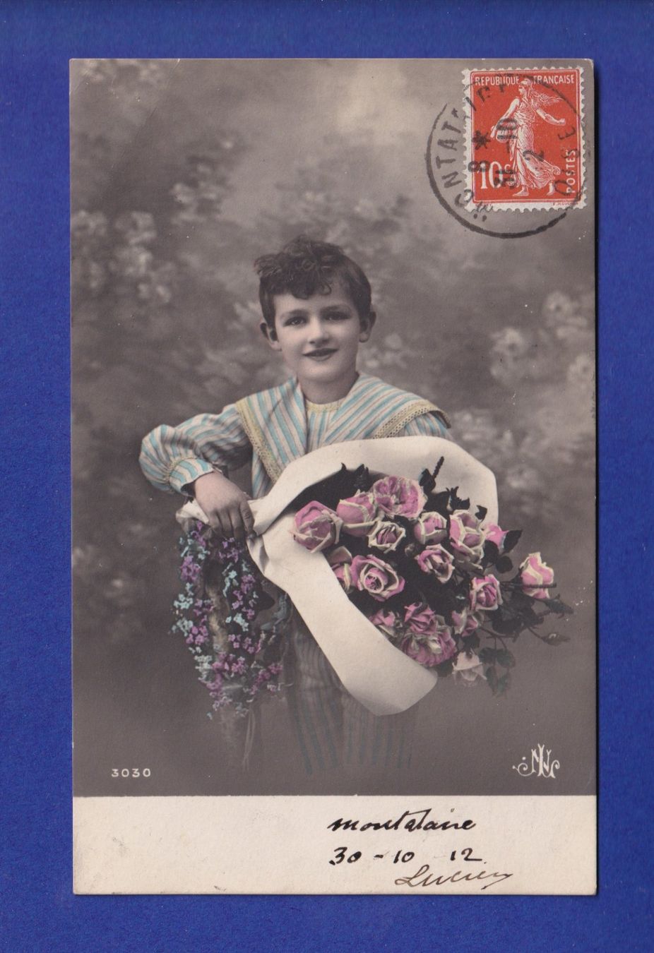 Cartoline postali: ENFANT - Jeune garçon et fleurs – Usato da Pully venduto da nicecards-shop