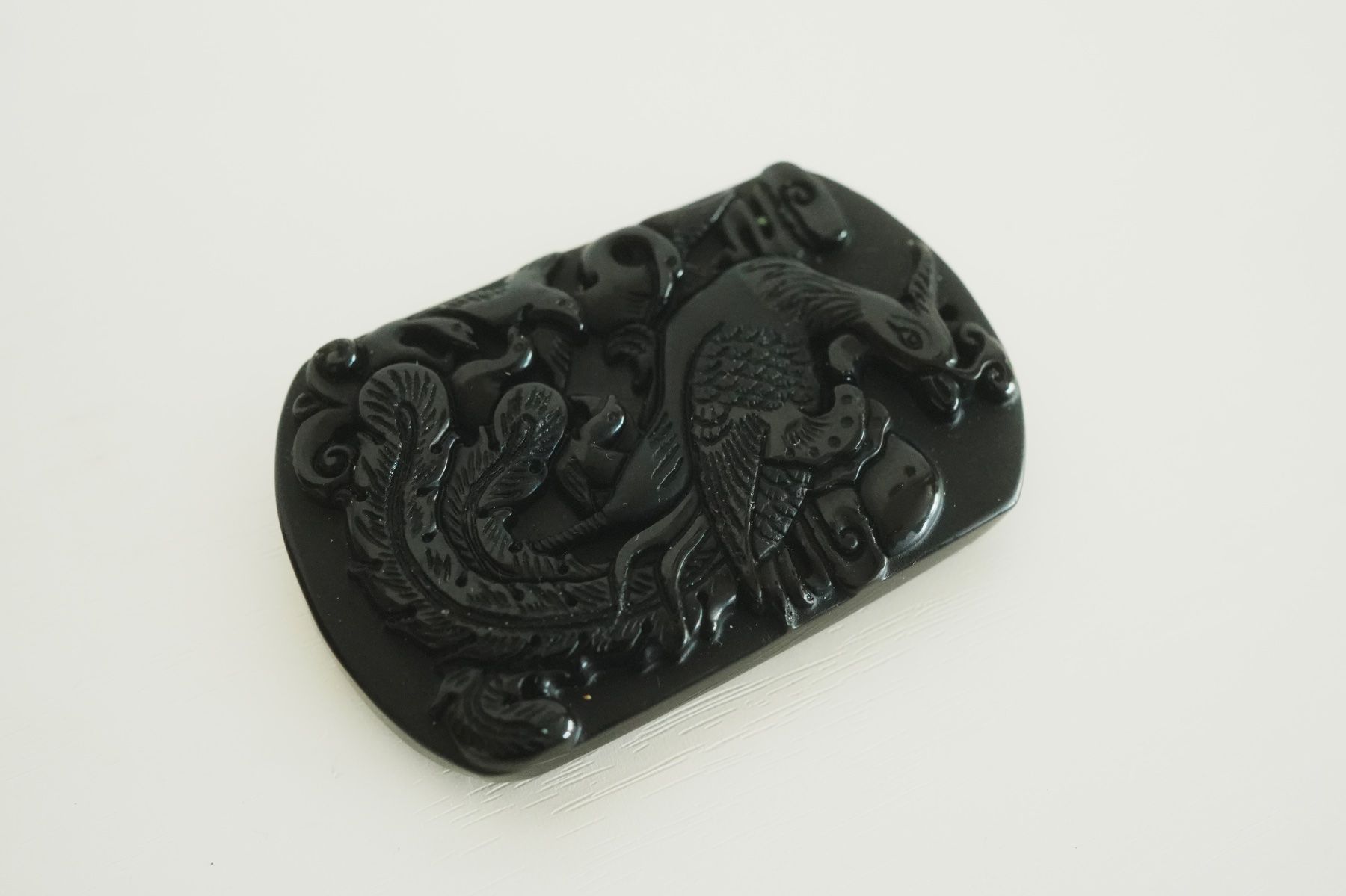 Ciondoli: Schnitzerei Anhänger schwarzer Stein Phönix China Amulett – Usato da Volketswil venduto da HeredisAntiques
