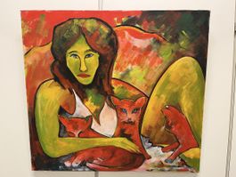 Acrylbild "Katzen", H. Eberle, 60x60cm, signiert