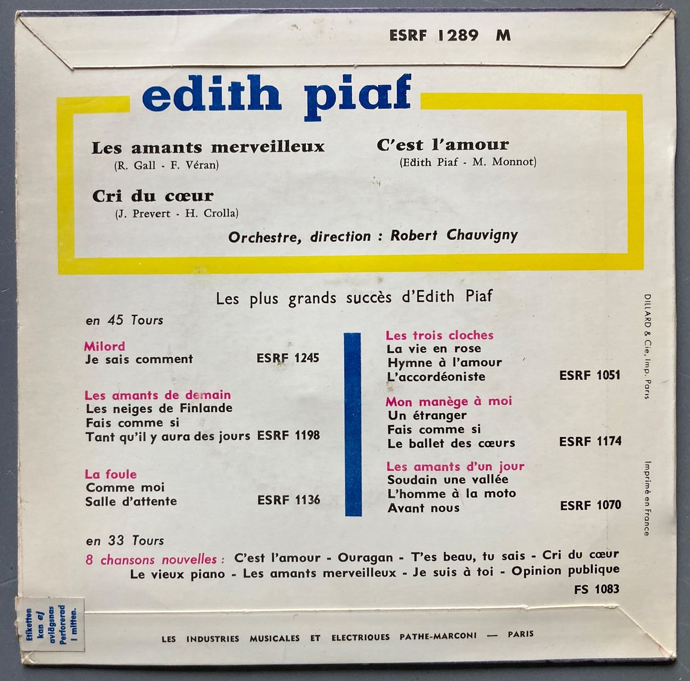 Dischi in vinile: EDITH PIAF - LES AMANTS MERVEILLEUX – Usato da Poliez-Pittet venduto da Newtown-Records 1