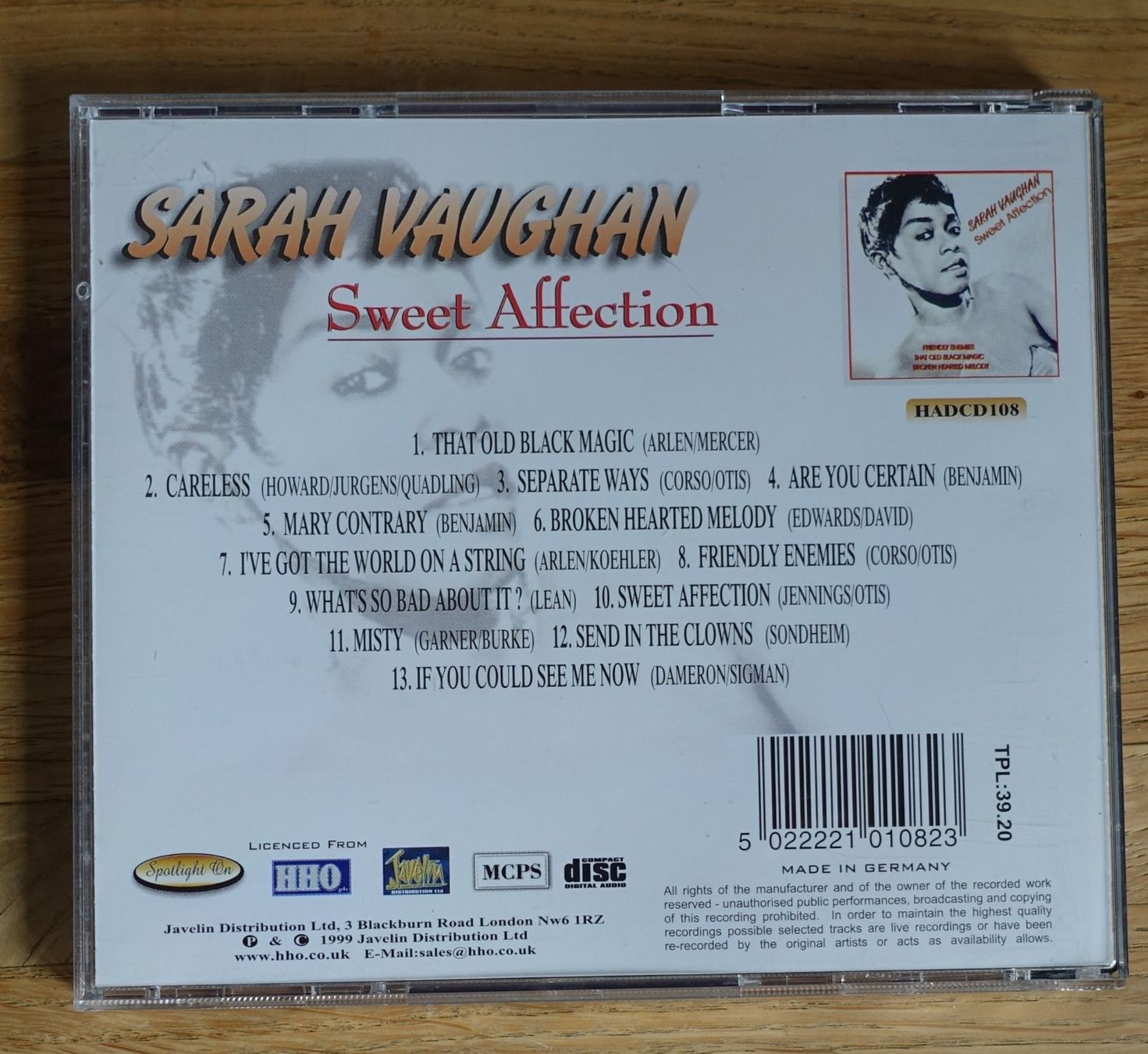 CD: Sarah Vaughan – Sweet Affection - D10 – Usato da Sessa venduto da discoverymedia 1