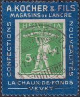 1909, Kochermarke Nr.2b (grün/blau) Kat: 200.-+ Chaux-De-F.