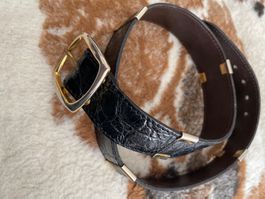 SEPCOEUR FRANCE Ledergürtel, Kroko-Optik, schwarz, Gr.