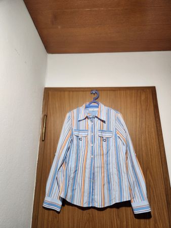 Chemise Tommy Hilfiger rayée bleue et orange - Taille M/L