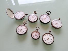 Lot de sept montres de poche anciennes en argent 