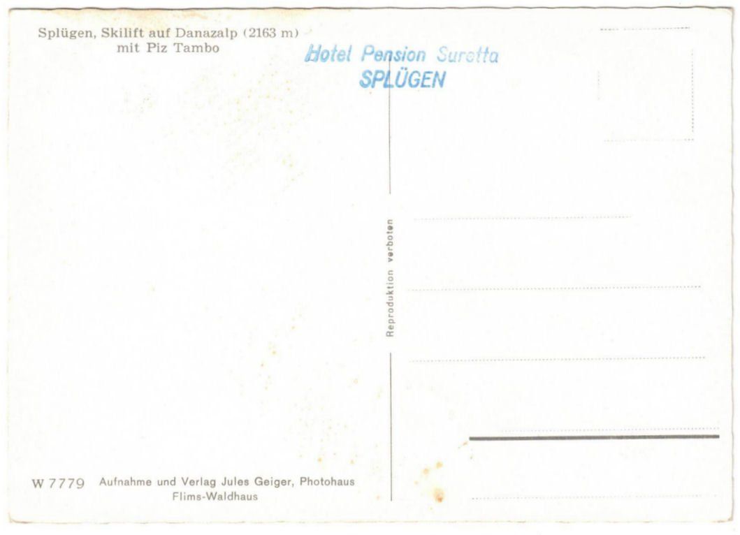 Cartoline postali: Splügen - Skilift Danatzalp – Usato da Binningen venduto da Mountainrider 1