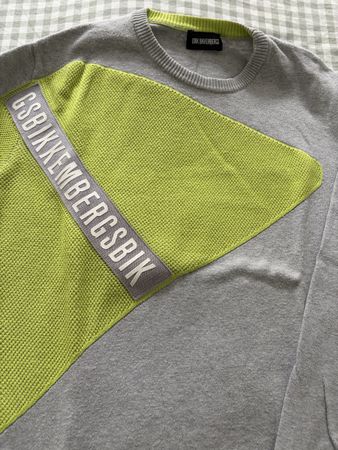 Bikkembergs Light Grey and Neon Green Sweater Size L