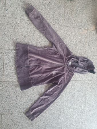 Samt Zip-Jacke Grau mit Kapuze