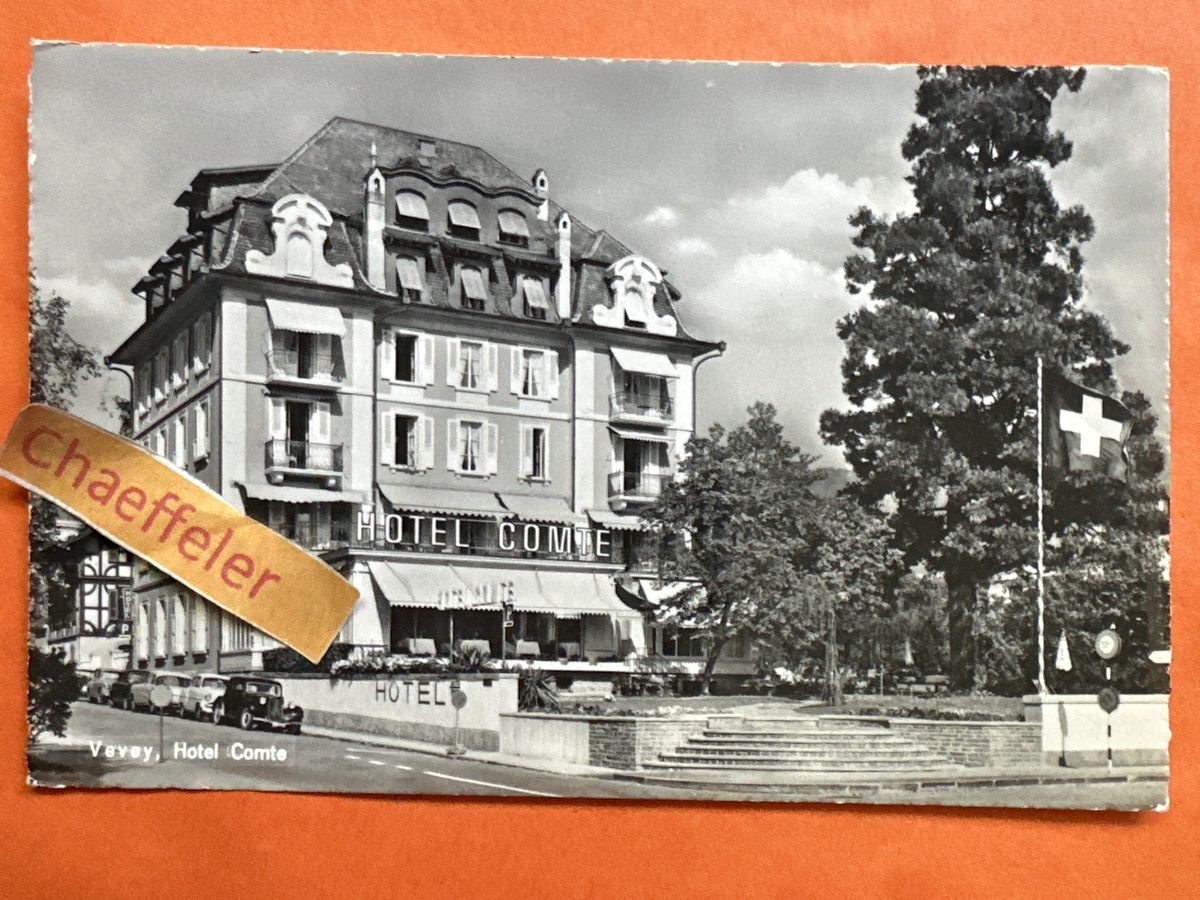 Cartes postales: Vevey, Hotel Comte. Mit Oldtimer  – D'occasion à Zürich par Chaeffeler