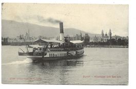 Zürich - Dampfschiff SPEER - Alpenquai vom See aus - 1908