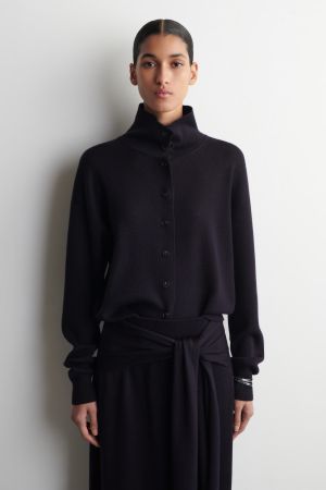 COS Merinowolle Strickjacke mit Stehkragen, M