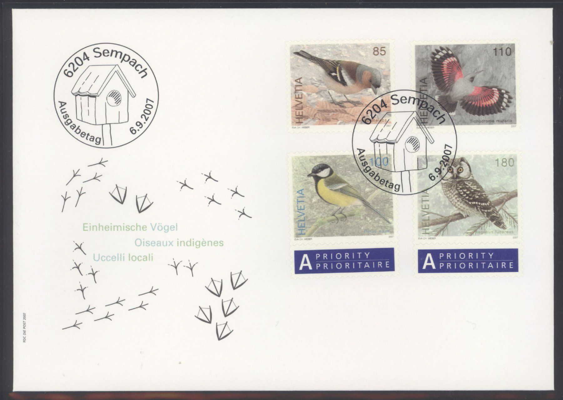 Tous les timbres: 2007, FDC, Dauermarken Einheimisce Vögel – D'occasion à Willisau par Vollstempel