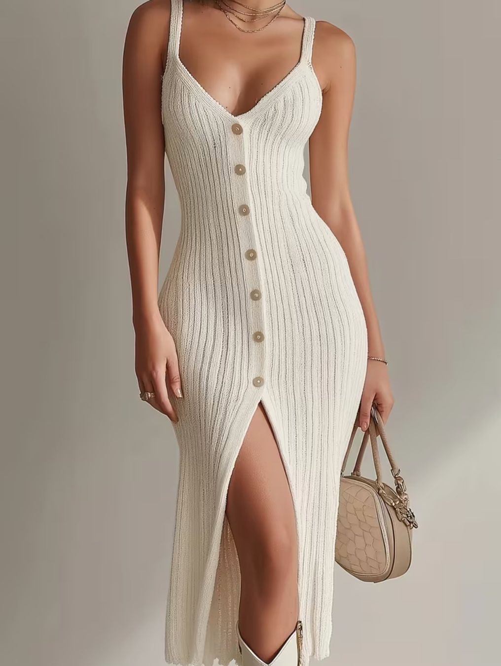 Vestiti: Elegantes Strick-Midikleid mit Knopfleiste – Nuovo e nell'imballaggio originale da Reinach BL venduto da Deinfashion 1