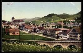 AK Appenzell, Ortsansicht mit Kirche und Bahnbrücke