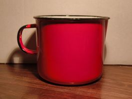 Emaille Topf Krug Pfänni Rot Weiss vintage