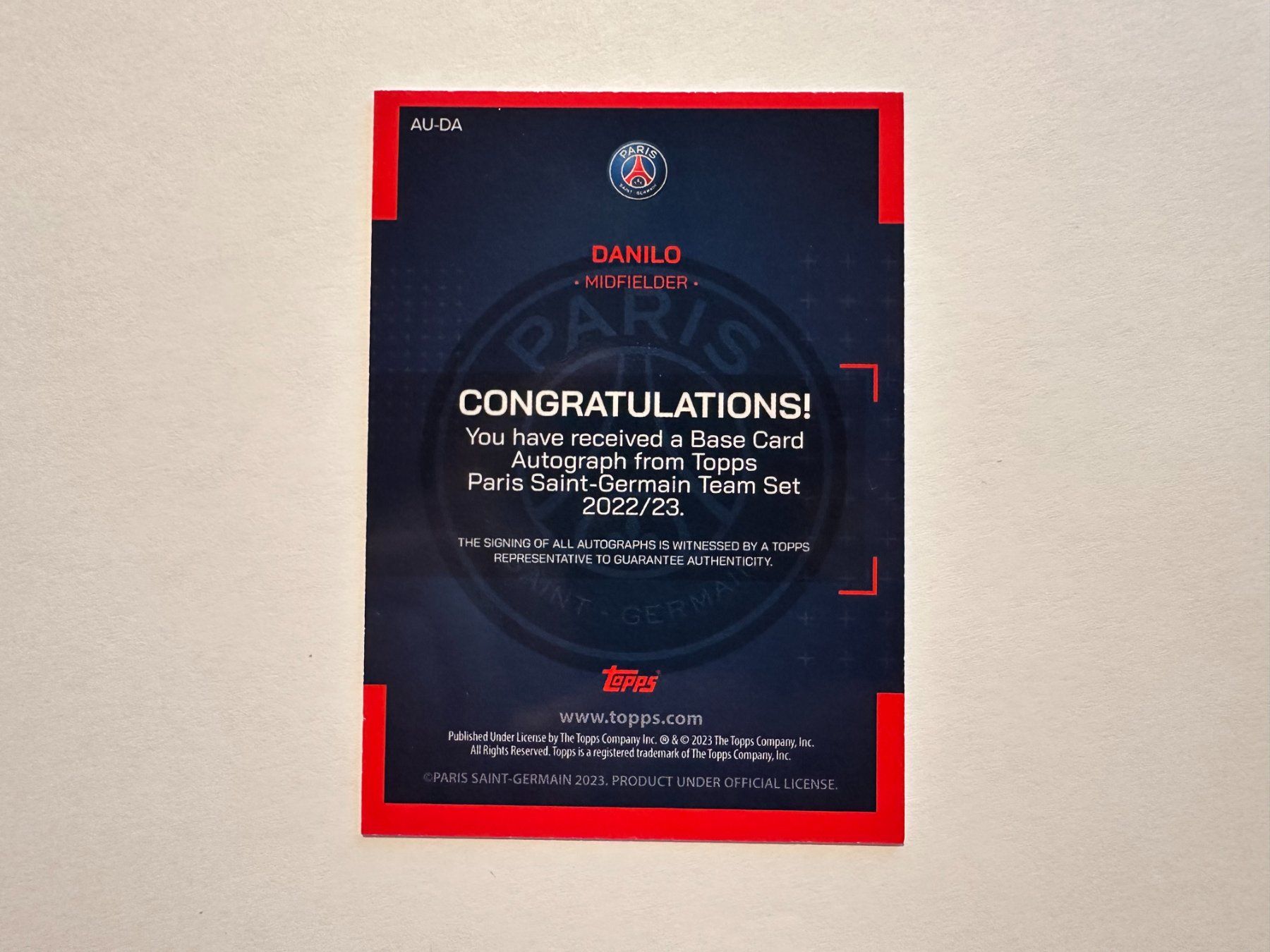 Topps Carte collezionabili: Danilo 2022 Topps PSG Team Set Autograph – Usato da Hagendorn venduto da Pokecollectorch 2